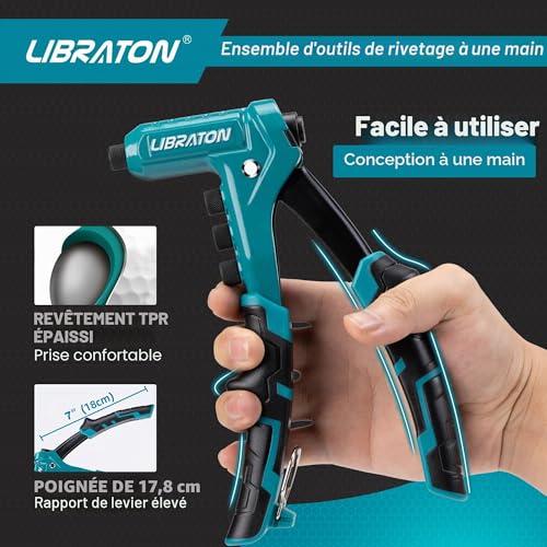 LIBRATON Professional Rivet Pliers, Manual Rivet Pliers, Blind Rivet Pliers, Pop Rivet Gun with 4 Types of HSS Drills and 200 Pieces Rivets 2.4mm 3.2mm 4.8mm