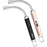 ARECTECH Electric Arc Candle Lighter Flameless Rechargeable USB Long Lighters for Candle Cooking BBQs Fireworks Black&Champag