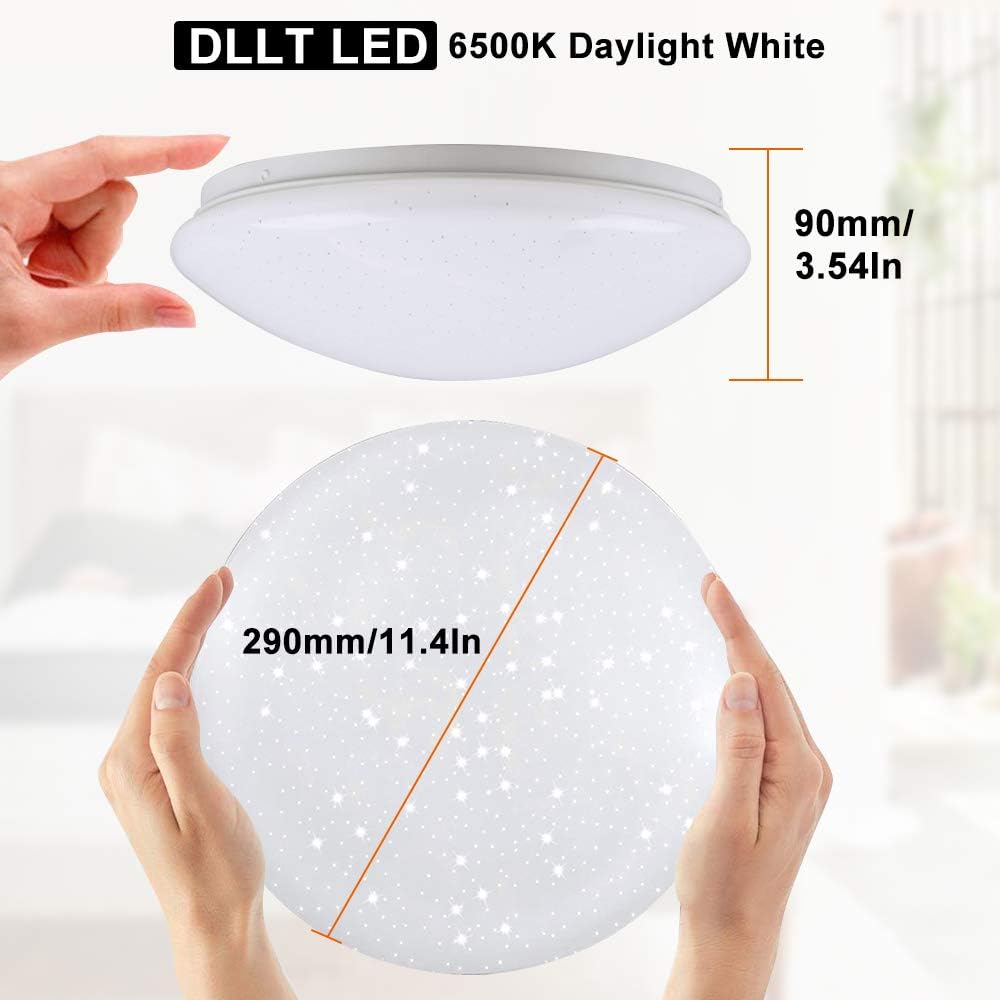 DLLT LED Flush Mount Ceiling Light-15W Modern Round Ceiling Lamp, Close to Ceiling Lights Fixture 11.4 Inch Daylight 6500K for Bedroom, Closets, Kitchen, Hallway, Stairwell, Garage, 1050LM, White - - 