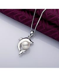 VIKI LYNN 18 inch 925 plata esterlina Cadena Por Cable con blanco perla Ronda Perlas Cultivadas De Agua Dulce delicado diseño único collar gran regalo ideas pendants-cat colgante etc., plata de ley, JPFP000534B