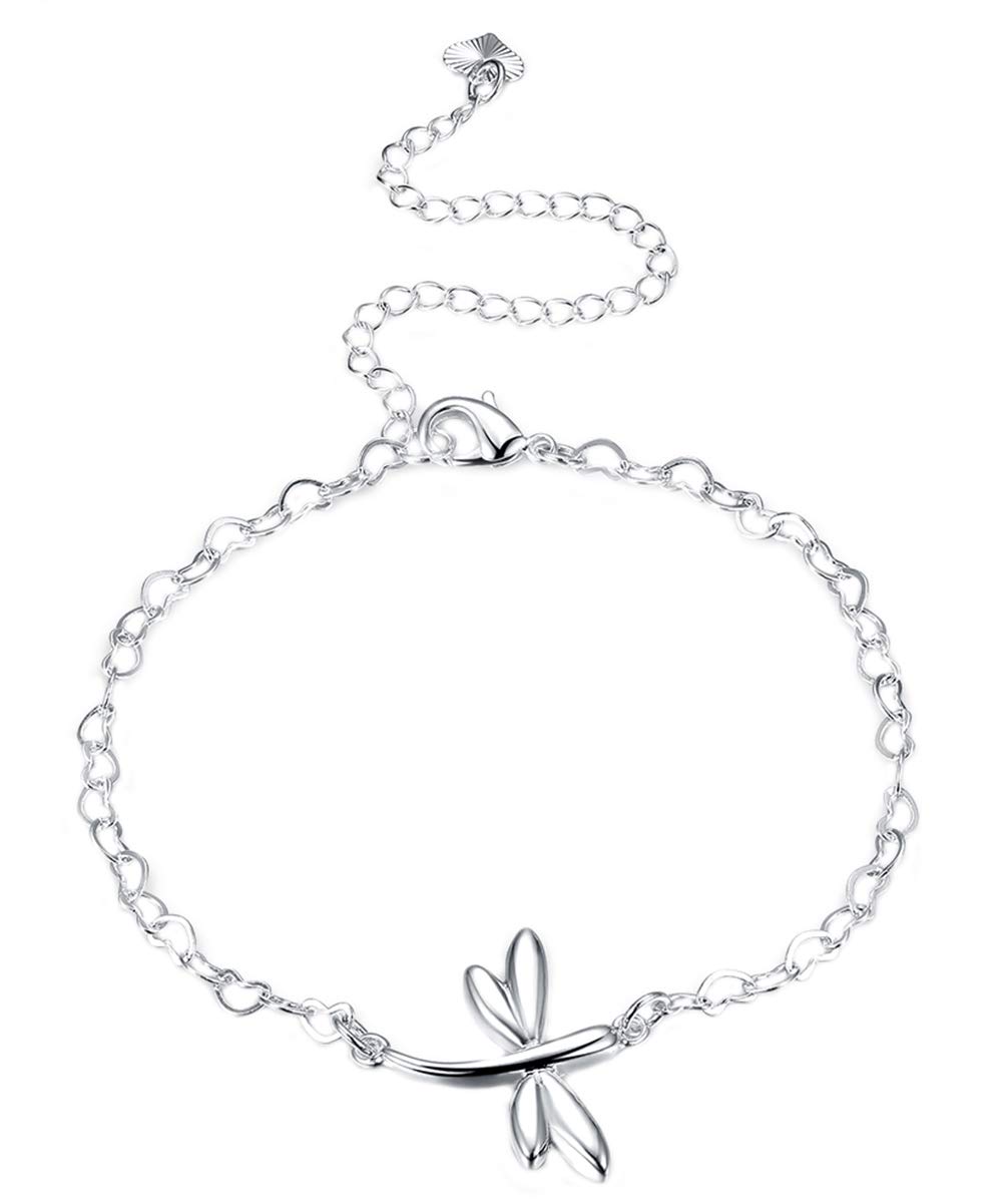 Cutesmile Fashion Jewelry 925 Sterling Silver Cute Dragonfly Heart Chain Anklet