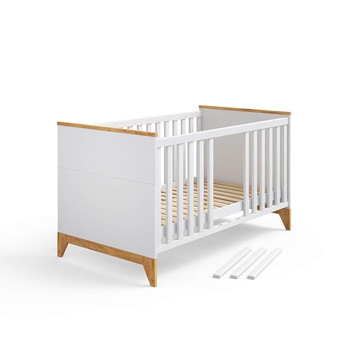 Vicco Umbaubett Malia Kinderbett Jugendbett Babybett 140x70cm (Weiß/Holz)