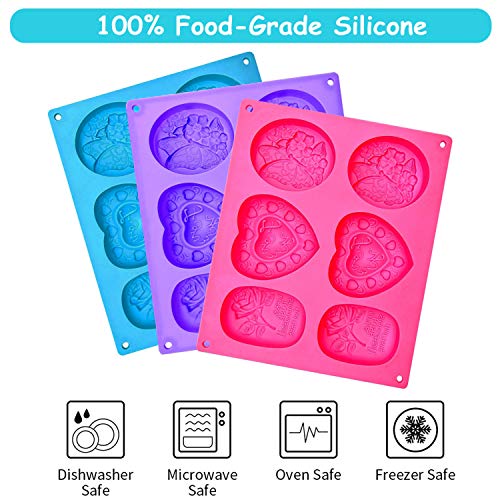 Helpcook 3 Pack Silicone Soap Molds,6 Cavities Soap Making Molds,Mixed