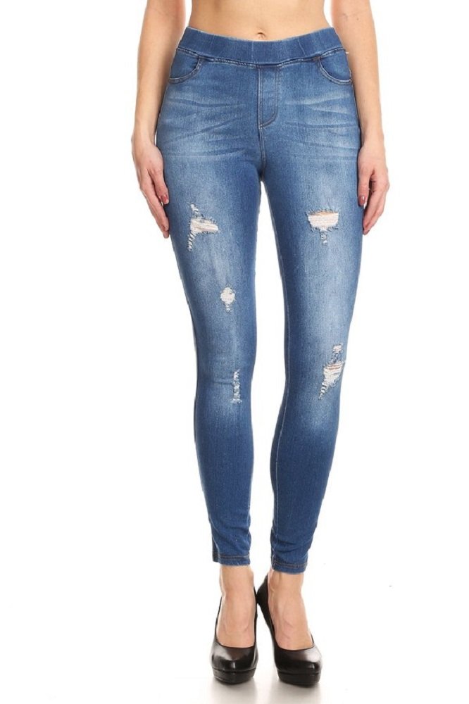 Women's Stretch Pull-On Skinny Ripped Distressed Denim Jeggings Regular-Plus Size