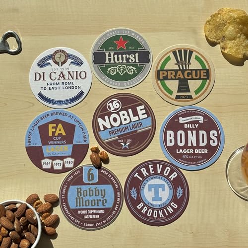 Half Time Club WestHam Claret & Blue Football Beer Mat Coasters - Perfect for a Gift or Present for Any Fan (8-Pack)