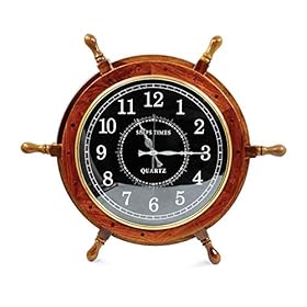 Nagina International 18" Nautical Wooden Handcrafted Pirate's Steering Ship Wheel with Black Face Numeral Quartz Time's Clock - Pirate Nursery Ocean Beach Home Decor Gift 510xs6tlREL