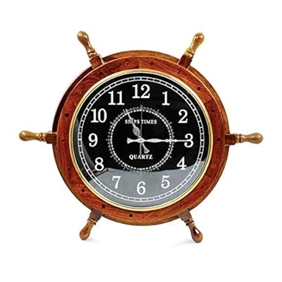 Nagina International 18" Nautical Wooden Handcrafted Pirate's Steering Ship Wheel with Black Face Numeral Quartz Time's Clock - Pirate Nursery Ocean Beach Home Decor Gift 510xs6tlREL