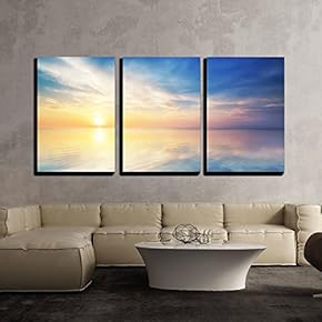 3 Piece Canvas Wall Art - Beautiful Seascape Composition of Nature - Modern Home Art Stretched and Framed Ready to Hang - 16"x24"x3 Panels