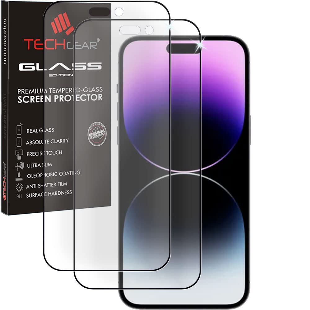 TECHGEAR [2 Pack Anti Glare Screen Protector for iPhone 14 Pro - MATTE 3D GLASS Edition Genuine Tempered Glass Full Screen Protector Guard Cover Compatible with iPhone 14 Pro 6.1"