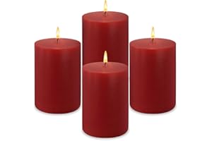 AMUSAER 4 Packs 2x3 Inch Red Pillar Candles, Small Unscented Dripless Cylinder Candles for Christmas Home Wedding Valentin's Day Holiday Relaxation Spa Church - 24 Hours Burn Time