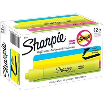 Sharpie 25025Tank Highlighters, Chisel Tip, Fluorescent Yellow, 12-Count