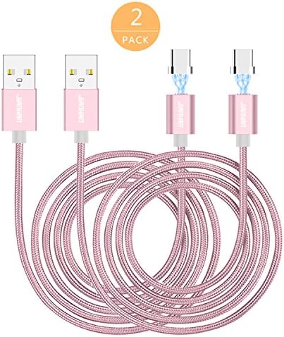 Magnetic USB C Cable,JianHan 3.3 ft Braided Magnetic USB Type C Cable Charging Data Sync Cord for Samsung Galaxy S8 S8+ Note 8 Charger, Nintendo Switch,Nexus 6P,LG V20 G6 G5,Honor 8 (2 Pack Rose gold)