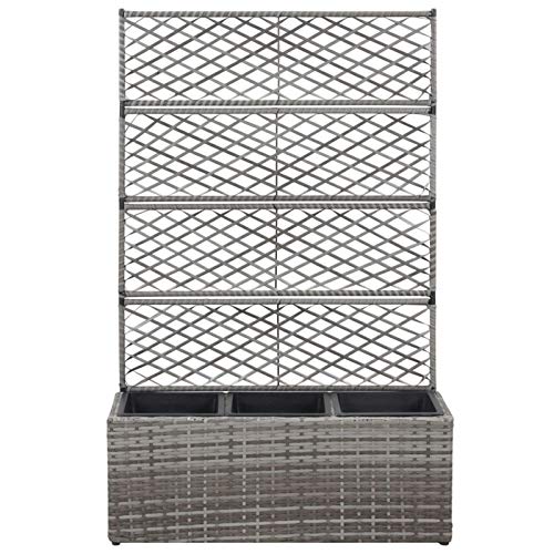 Tidyard Hochbeet Pflanzkasten Blumenkübel aus Poly Rattan Mit 3 herausnehmbaren Töpfen,Pflanzgefäß Rankhilfe Spalier Pflanzkübel Blumenkasten Blumentopf 83 x 30 x 130 cm Mit Rankgitter – Bild 6