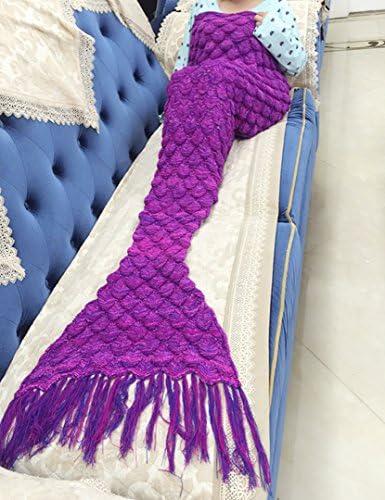Mermaid Tail Blanket, WeCan Hand Crocheted Knitted, Super Soft Sleeping Bags, for Adults and Kids (Magic Purple)