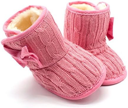 CdyBox Little Baby Fleece Fur Knit Snow Boots Infant Warm Winter for 0-18 Months (0-6 Months, Rose Red)