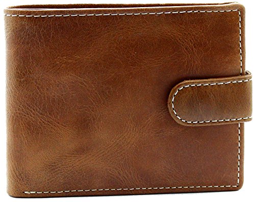 TOPSUM LONDON Mens RFID Blocking Coin Pocket Premium Genuine Leather Billfold Wallet - 4019 (Tan)