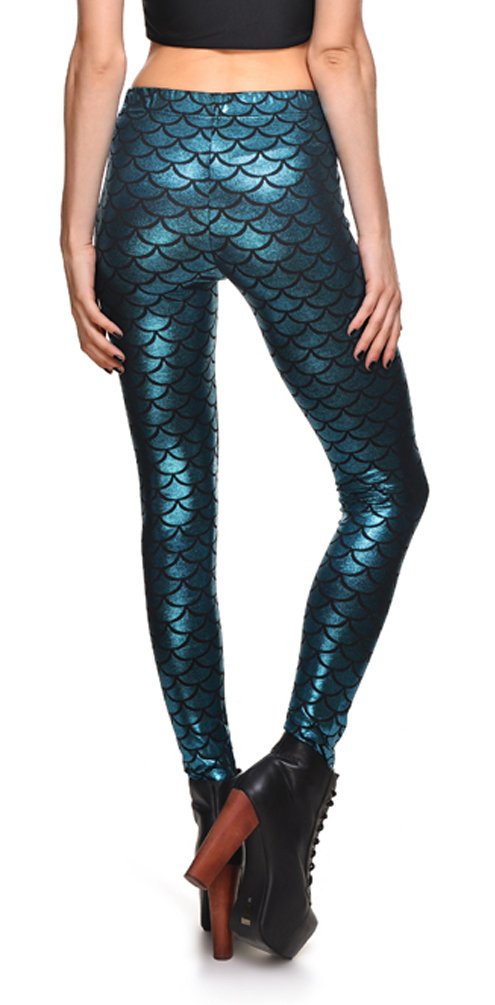 Retro Women\'s Shiny Fish-Scale Leggings Bodycon Slim Tights Pants Trousers XXXL