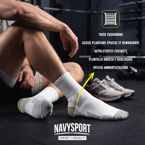 NAVYSPORT 6P Chaussettes de Sport en Coton Homme et Femme | Socquettes Chaussettes Basses Mi-Hautes Hautes | Technologie DRI-WIK d’Évacuation de l’Humidité | Talon, Pointe Renforcés | Lot de 6 Paires