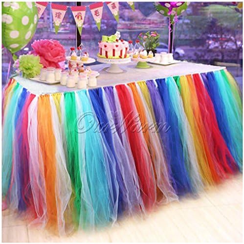 US 10080CM TULLE TUTU TABLE SKIRT WEDDING XMAS PARTY HALLOWEEN DECOR SUPPLY Rainbow 1pcs