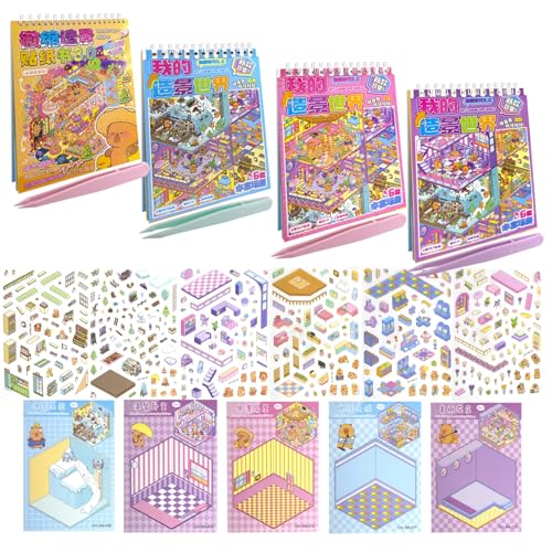 Caderno De Adesivo 3D Capivara Divertida com 6 Cenários DIY e Pinça Para Montar e Decorar 13x18cm Livro Espiral Interativo Para Adulto Criança Brincar Presente infantil Criativo Sticker Book (AMARELO)