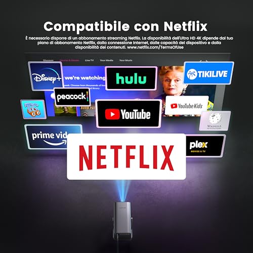 Netflix Ready/Dolby/Short Shot 4K Smart TV 800 ANSI Car Focus Projectors Portable WiFi Bluetooth Two-Way Ceiling 360° Rotation Home Cinema Outdoor Projector