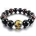 INBLUE Men,Women's 14mm Energy Bracelet Link Wrist Energy Stone Black Gold Tone Dragon Buddha Mala Bead