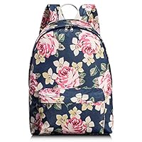 H HIKKER-LINK Womens Floral Laptop Backpack College Bookbag PVC Travel Hiking Daypack Dark Blue