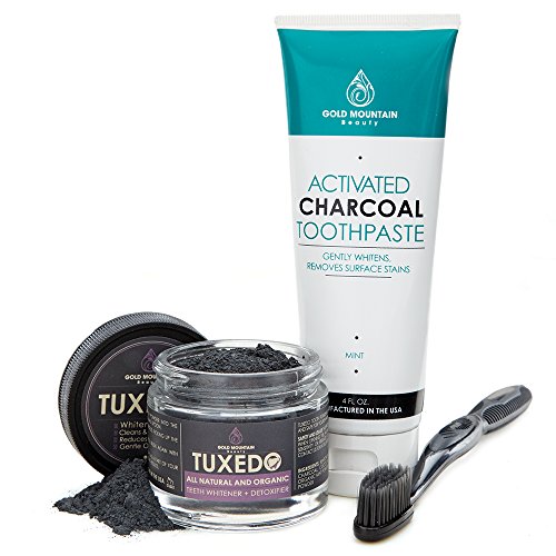 Premium Natural Teeth Whitening KIT Contains Activated Charcoal Tooth Powder, Activated Charcoal Toothpaste, FREE Binchotan Charcoal Infused Toothbrush. Makes Teeth Sparkling White (Original)