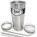 EPIC Stainless Steel Travel Tumbler Cup - Double Wall Vacuum Insulated Thermal Mug with 2 Lids and 2 Stainless Steel Straws with Brush, 20 oz - Silver