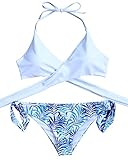 MOOSKINI Womens Sexy Padded Push-up Leaves Printing Bikini Set Two Pieces Swimsuit (M, White)