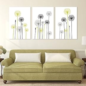 3 Panel Canvas Wall Art - Hand Drawing Style Dandelions on White Background - Giclee Print Gallery Wrap Modern Home Art Ready to Hang - 16"x24" x 3 Panels