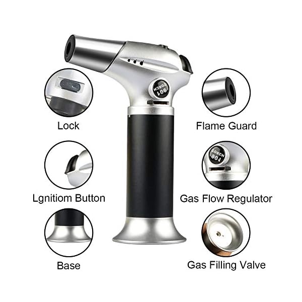 Blow-Torch-Professional-Kitchen-Cooking-Torch-with-Safety-Lock-Adjustable-Flame-Refillable-Mini-Blow-Torch-Lighter-for-Crafts-Cooking-BBQ-Baking-Brulee-Creme-DIY-SolderingButane-Gas-Not-Included Blow Torch, Professional Kitchen Cooking Torch with Safety Lock, Adjustable Flame Refillable Mini Blow Torch Lighter, for Crafts Cooking BBQ Baking Brulee Creme DIY Soldering(Butane Gas Not Included)