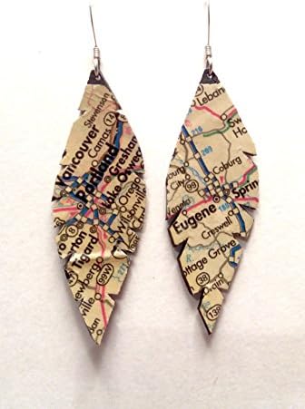50 State Jewelry: Oregon Map Earrings, Repurposed Bike Tube & Map Jewelry