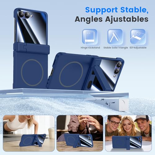 HWeggo Galaxy Z Flip 7 Case, with [Anti-Spy Screen Protector] [MagSafe Compatible] [Strong Stand] [Wireless Charging] Case for Samsung Galaxy Z Flip 7 5G, Blue