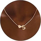 Fyshipin Initials A-Z with Heart Pendant Necklaces for Women Teen Girls - 18K Gold Plated Dainty Necklace Birthday Gifts Jewelry