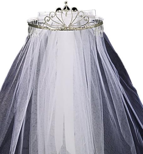 First Communion Tiara with Veil and Bow, White, One Size
