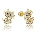 14k Gold Plated Brass Cat Cubic Zirconia Screwback Baby Girls Earrings with Sterling Silver Post