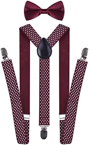 Polka Dots Pre Tied Bow Tie and Adjustable Suspenders Set for Child Adults