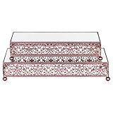 2-Piece Rectangular Mirror-Top Cake Stand Risers Dessert Tray Set (Rose Gold)