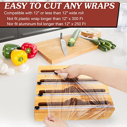 Foil and Plastic Wrap Organizer, 4 in 1 Plastic Wrap Dispenser with