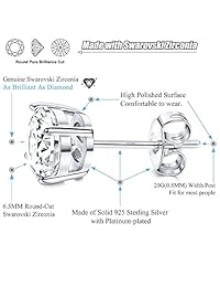 Sllaiss - Juego de pendientes de tuerca con circonita de Swarovski para mujer, hechos de plata de ley de corte redondo, circonita cúbica de 4 puntas, 1 quilates, 8 quilates, hipoalergénico