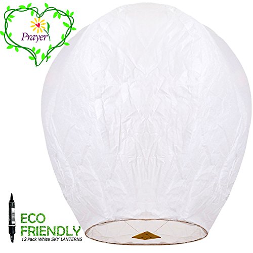 FUN Entertainments 12-Pack White ECO Sky Lanterns Chinese Lanterns 100% Biodegradable+Marker pen, Environmentally Friendly!