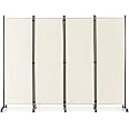 Giantex 4 Panel Room Divider with Rollers White - 5.7Ft Freestanding Folding Rolling Privacy Screen, 89" Wide Wall Partition Divider for Room Separation, Lightweight Portable Room Dividers with Wheels