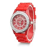 Estone Geneva Fashion Crystal Jelly Gel Silicon Girl Women's Quartz Wrist Watch (Red)