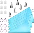 Kasmoire Piping Bags and Tips Set,24pcs Cake Decorating Tools with 6pcs 3 Sizes (12”+14”+16”) Reusable Icing Pastry Bags, 6 Different Icing Bags Tips, 6 Piping Bags Couplers and 6 Frosting Bags Ties