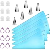 Kasmoire Piping Bags and Tips Set,24pcs Cake Decorating Tools with 6pcs 3 Sizes (12”+14”+16”) Reusable Icing Pastry Bags, 6 D