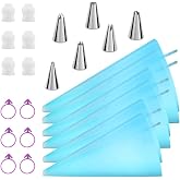 Kasmoire 24Pcs Cake Decorating Kit with 6 Piping Tips &amp; Reusable Bags | 6 classic piping tips, 3 reusable bag sizes, couplers and ties for easy cake, cupcake &amp; cookie decorating.