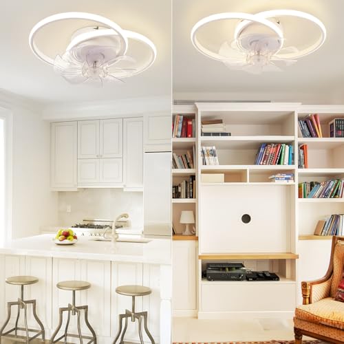 Homefire LED Ceiling Fan with Light – 36W Silent Ceiling Fan Lamp and Remote Control Dimmable 6 Speeds White Ceiling Fans and Reversible DC Motor for Bedroom Kitchen