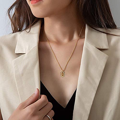 UHIBROS Necklaces for Women, 14K Gold Plated Hexagon Initial Necklaces, Dainty Personalized Alphabet Letter Choker with Adjustable Chain Pendant, Jewelry Gift for Women, Girls or Men-M