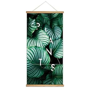 Hanging Poster Wooden Framed Green Plants Wide Leaves Theme Home Wall Canvas Prints Ready to Hang - 18"x36"